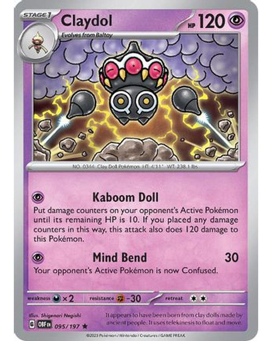 Claydol 095/197  - Reverse Holofoil SV03 Obsidian Flames - Rare