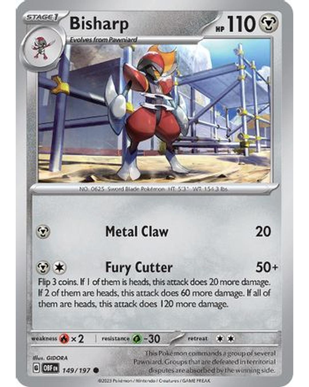 Bisharp 149/197  - Reverse Holofoil SV03 Obsidian Flames - Common