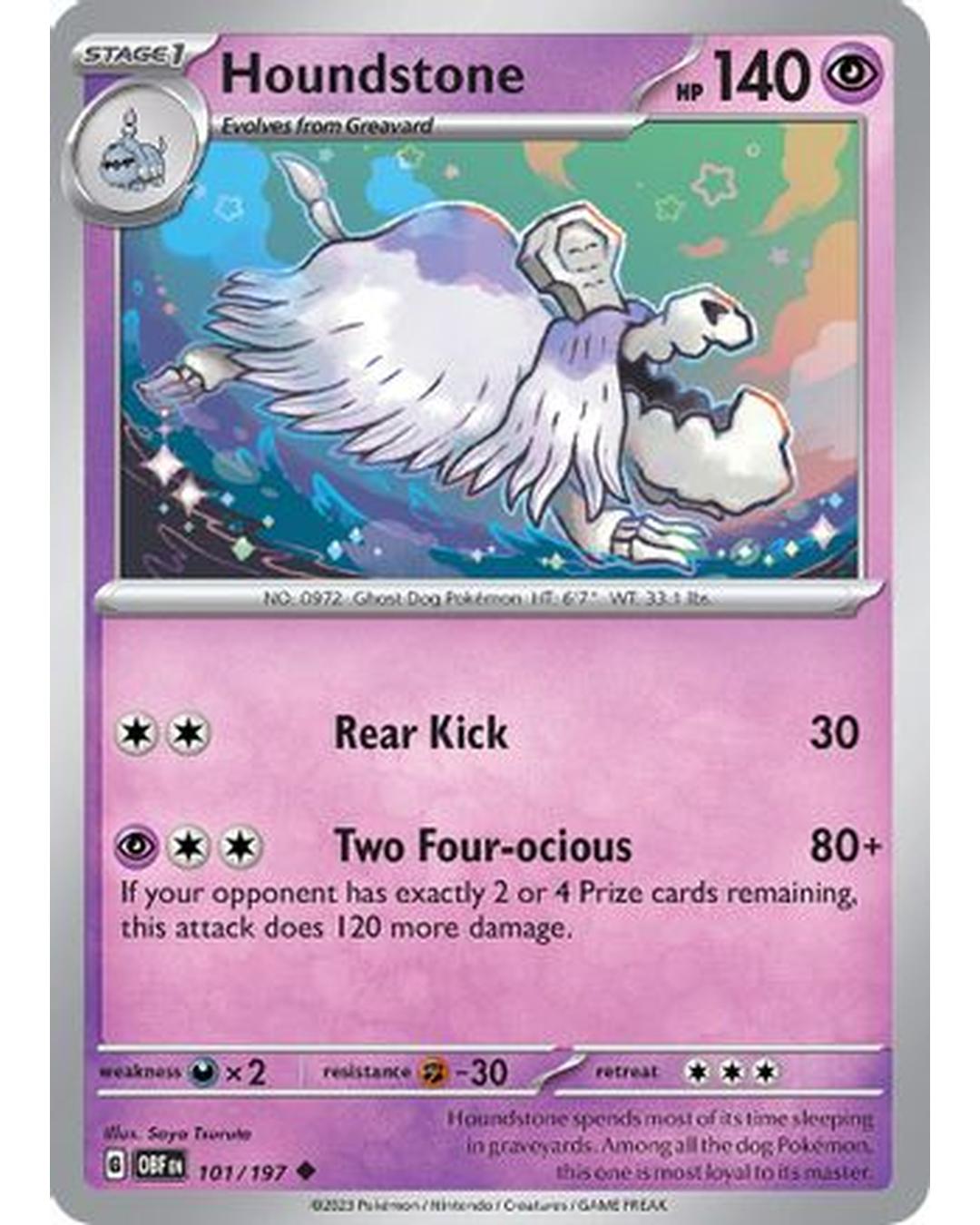 Houndstone 101/197  - Reverse Holofoil SV03 Obsidian Flames - Uncommon