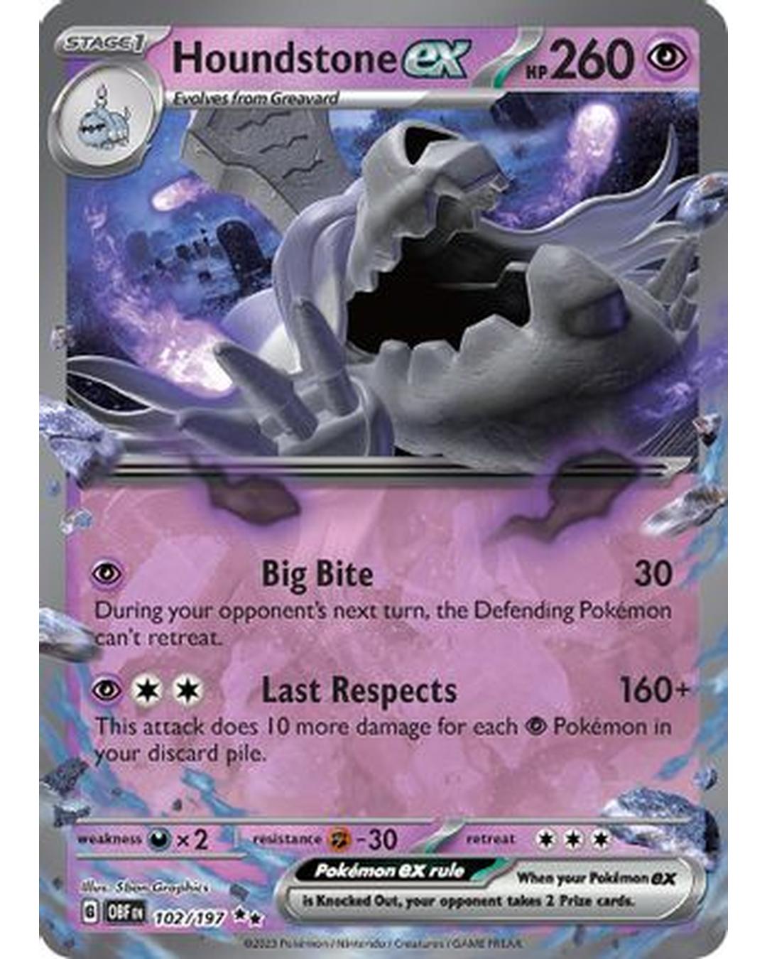 Houndstone ex 102/197  - Holofoil SV03 Obsidian Flames - Double Rare