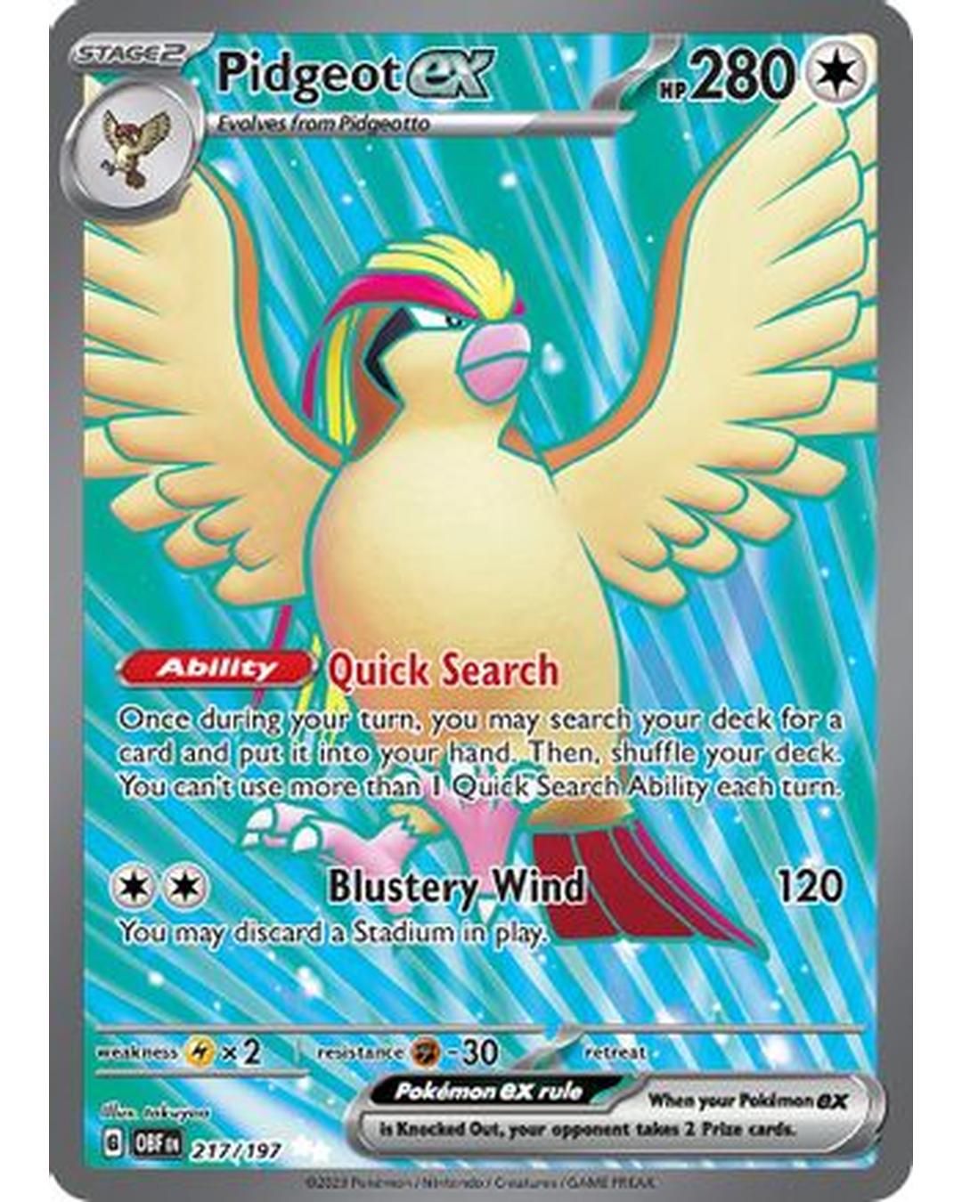 Pidgeot ex 217/197  - Holofoil SV03 Obsidian Flames - Ultra Rare