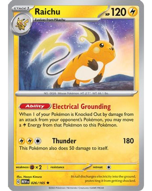 Raichu 026/165  - Reverse Holofoil SV Scarlet & Violet 151 - Rare