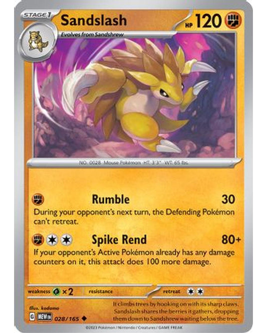 Sandslash 028/165  - Reverse Holofoil SV Scarlet & Violet 151 - Uncommon