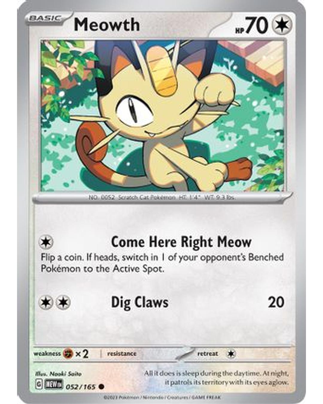 Meowth 052/165  - Reverse Holofoil SV Scarlet & Violet 151 - Common