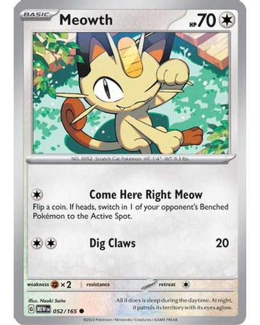 Meowth 052/165  - Reverse Holofoil SV Scarlet & Violet 151 - Common