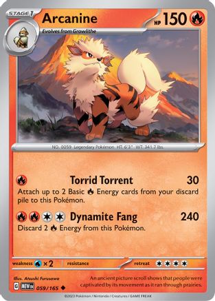Arcanine 059/165  - Reverse Holofoil SV Scarlet & Violet 151 - Uncommon
