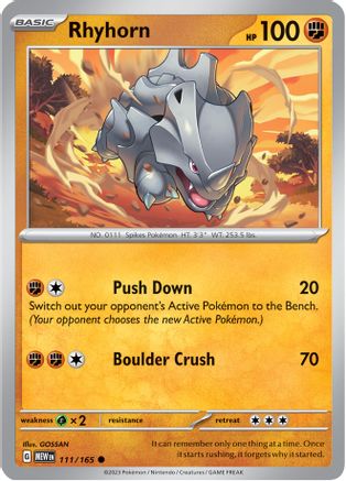 Rhyhorn 111/165  - Reverse Holofoil SV Scarlet & Violet 151 - Common