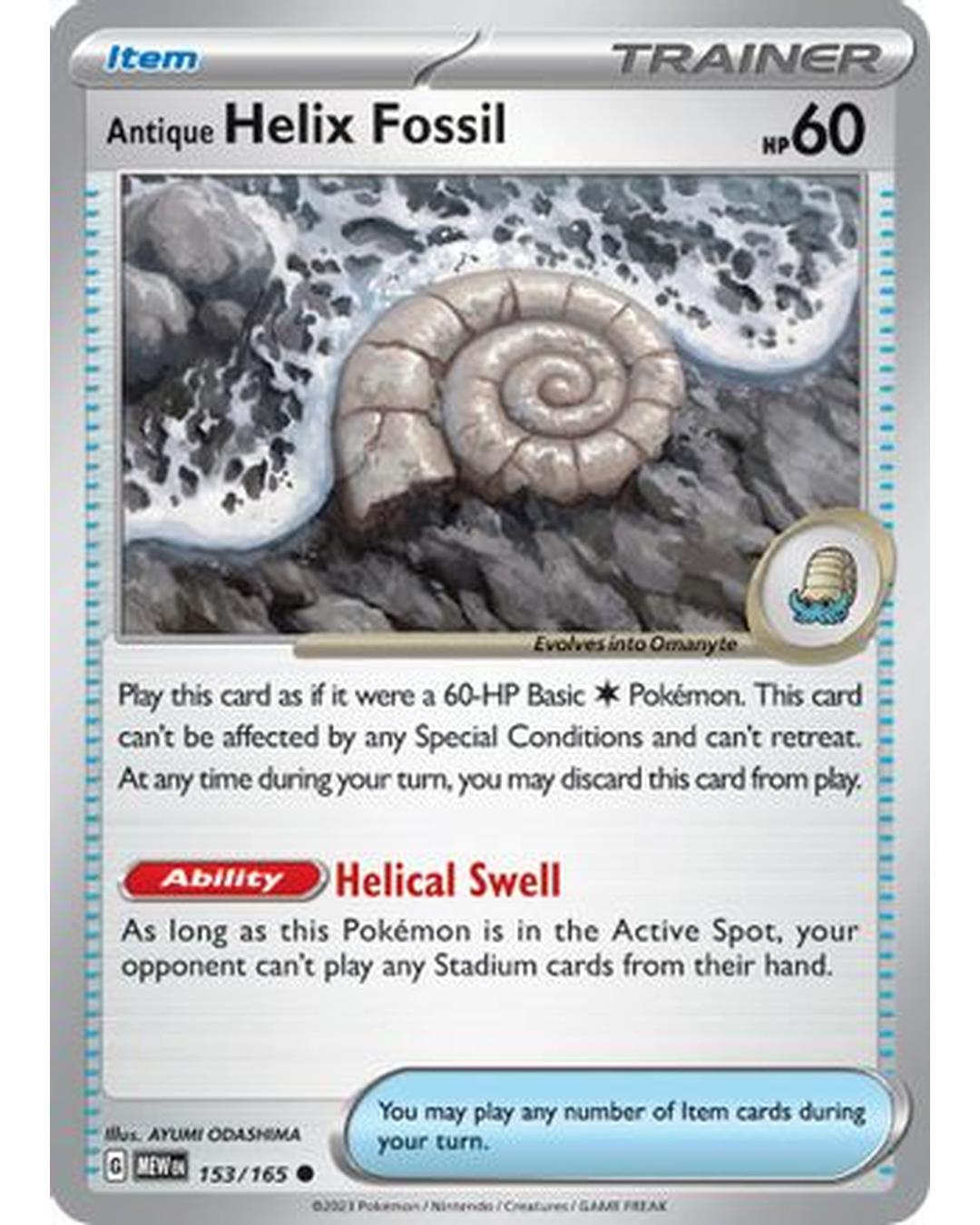 Antique Helix Fossil 153/165  - Reverse Holofoil SV Scarlet & Violet 151 - Common