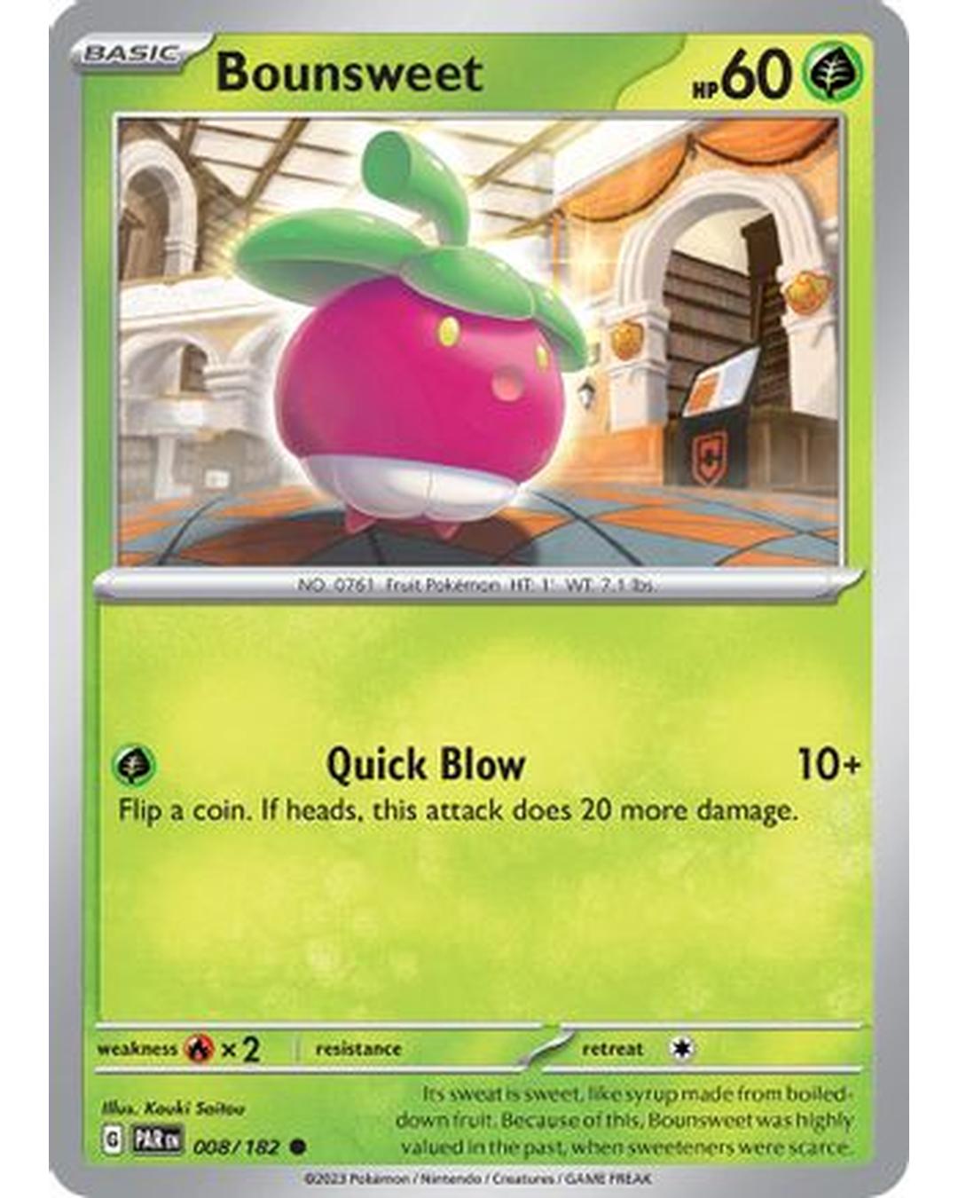 Bounsweet 008/182  - Reverse Holofoil SV04 Paradox Rift - Common