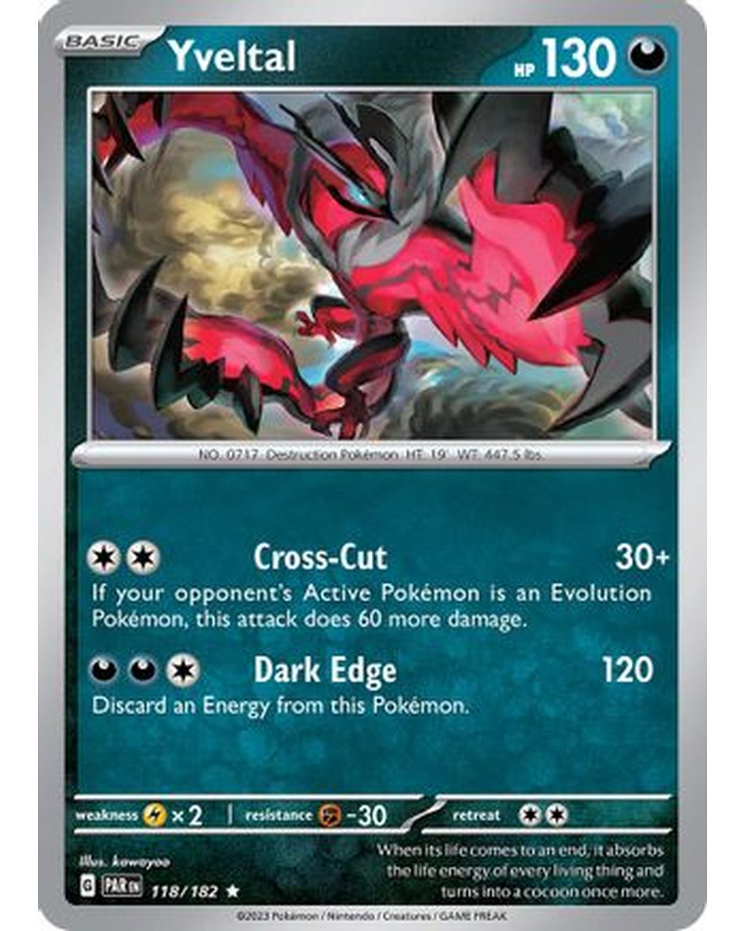 Yveltal 118/182  - Holofoil SV04 Paradox Rift - Rare