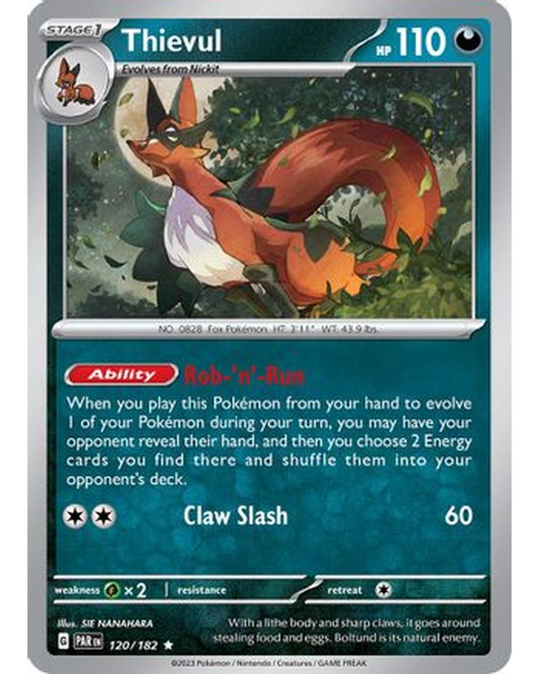 Thievul 120/182  - Reverse Holofoil SV04 Paradox Rift - Rare