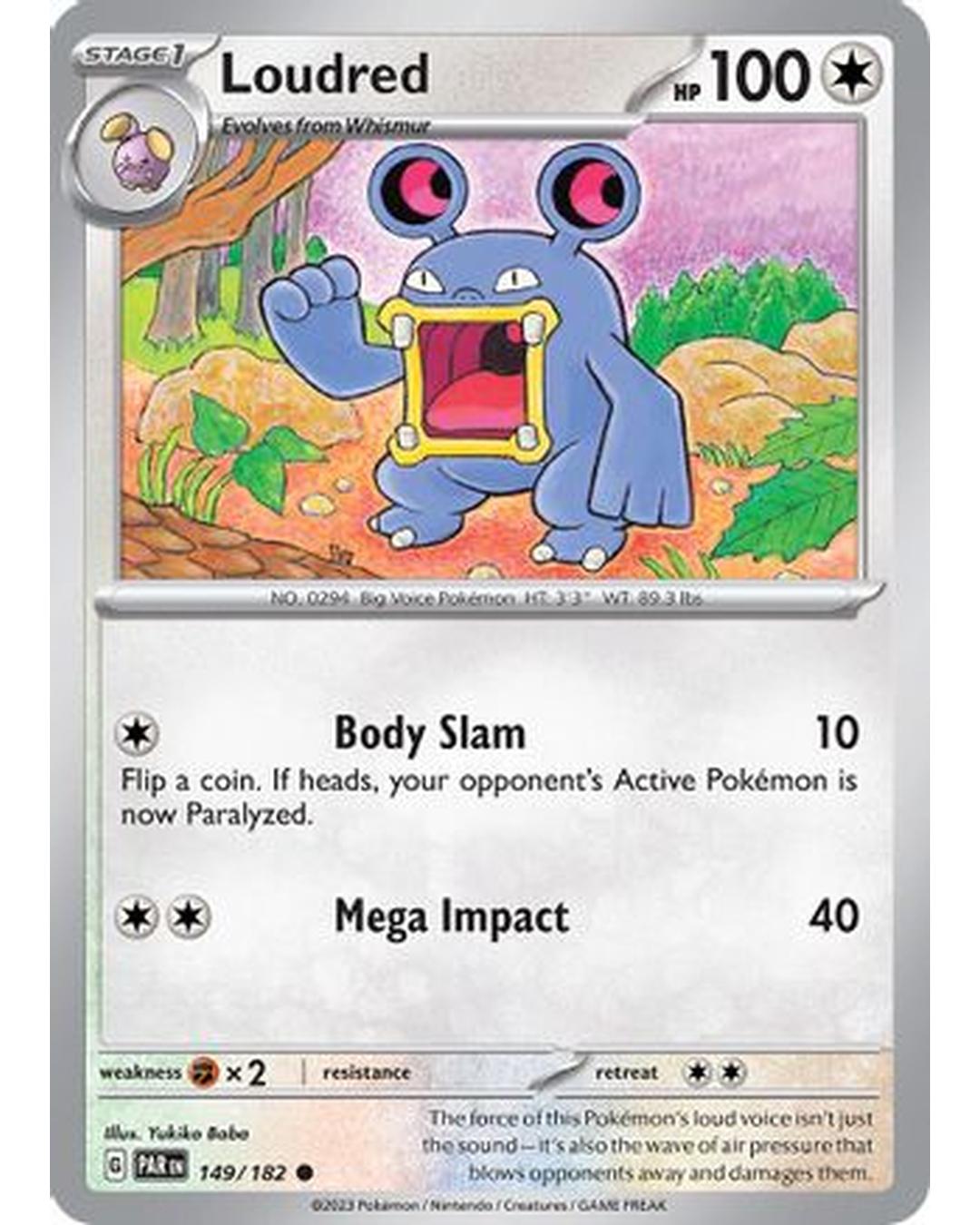 Loudred 149/182  - Reverse Holofoil SV04 Paradox Rift - Common