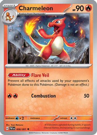 Charmeleon 008/091  - Reverse Holofoil SV Paldean Fates - Uncommon