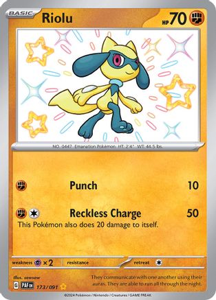 Riolu 173/091  - Holofoil SV Paldean Fates - Shiny Rare