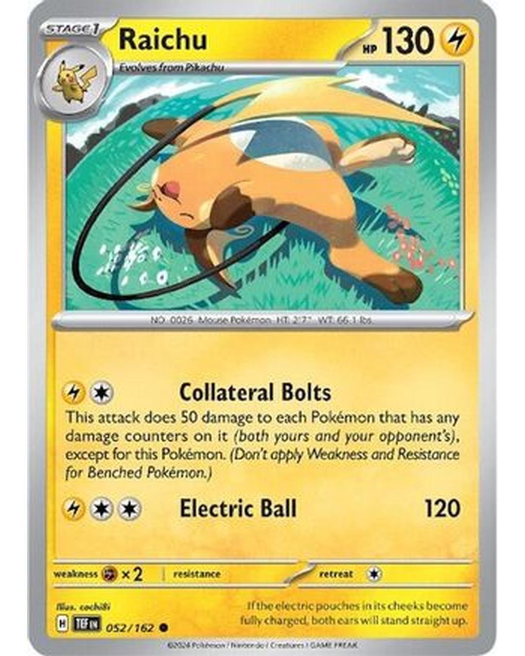 Raichu 052/162  - Reverse Holofoil SV05 Temporal Forces - Common