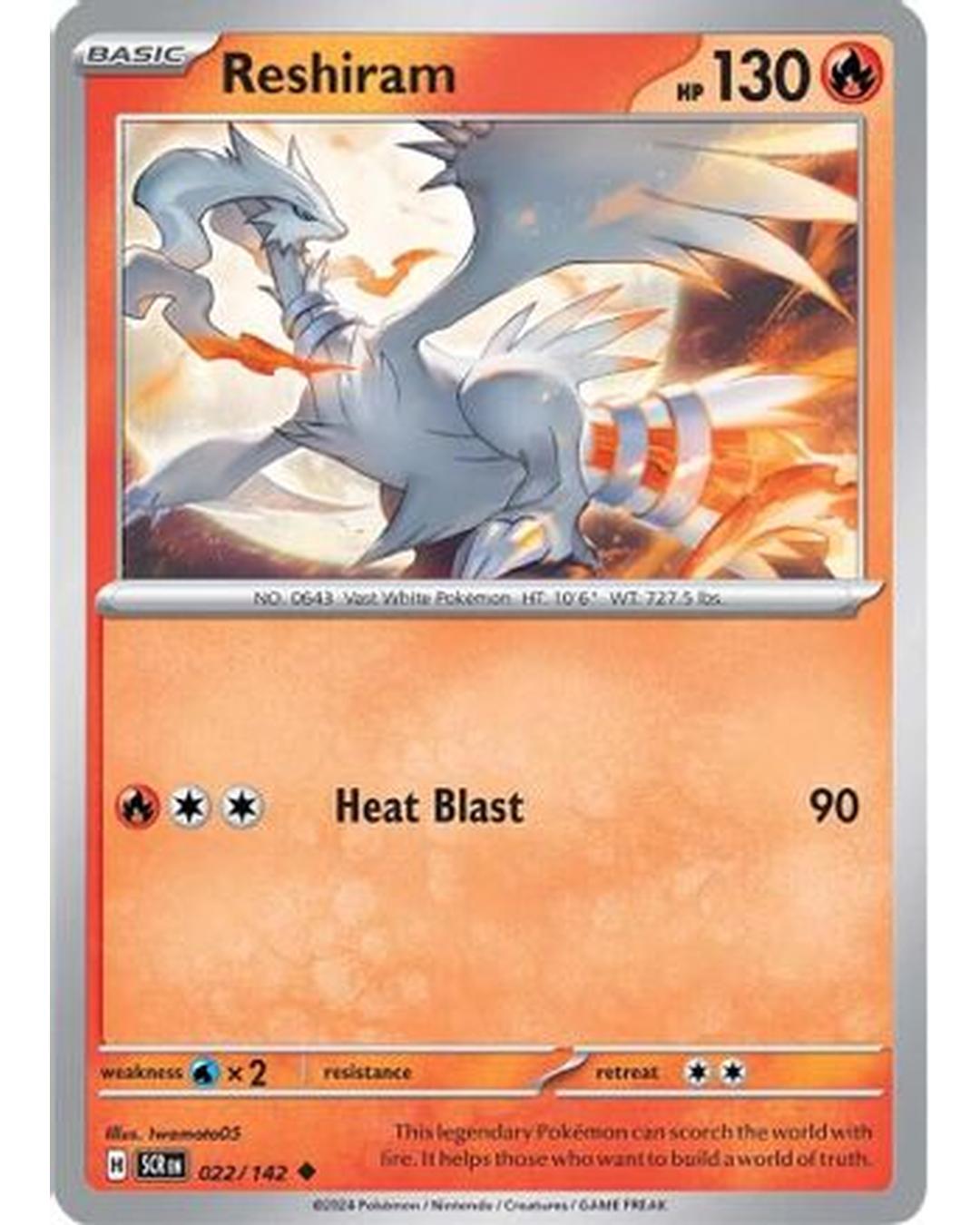 Reshiram 022/142  - Reverse Holofoil SV07 Stellar Crown - Uncommon