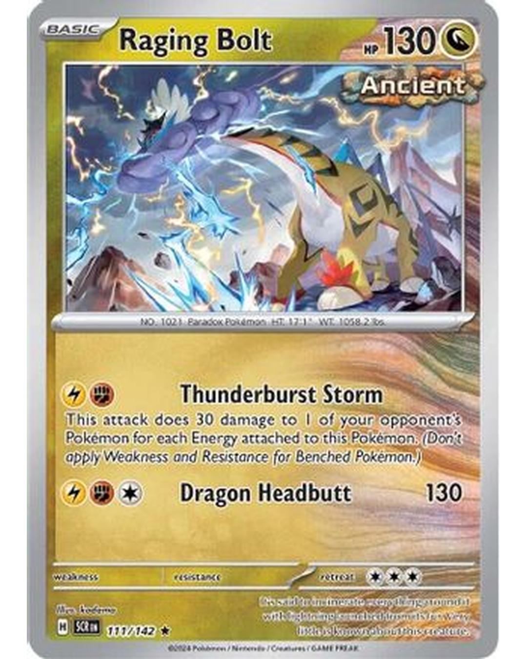 Raging Bolt 111/142  - Reverse Holofoil SV07 Stellar Crown - Rare