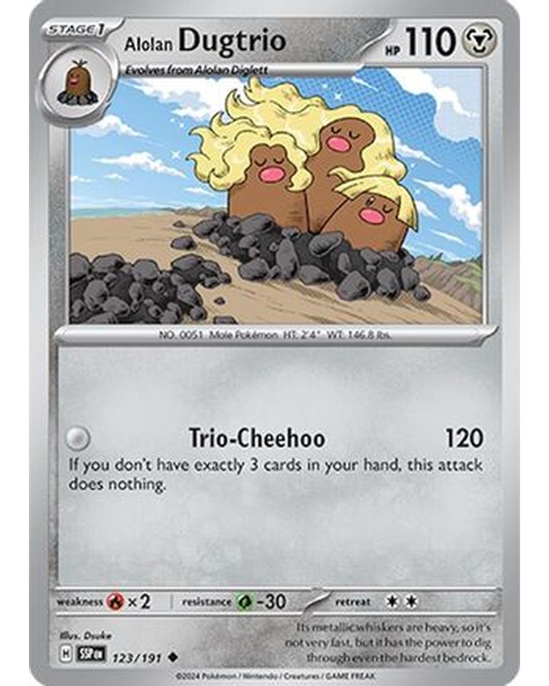 Alolan Dugtrio 123/191  - Reverse Holofoil SV08 Surging Sparks - Uncommon