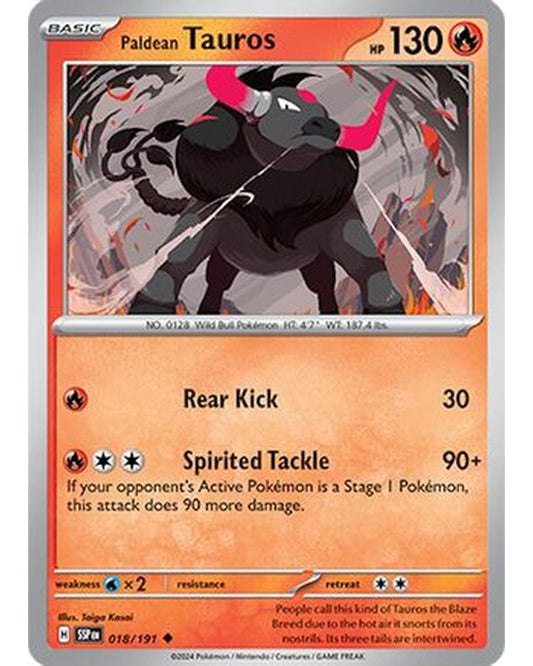 Paldean Tauros 018/191  - Reverse Holofoil SV08 Surging Sparks - Uncommon