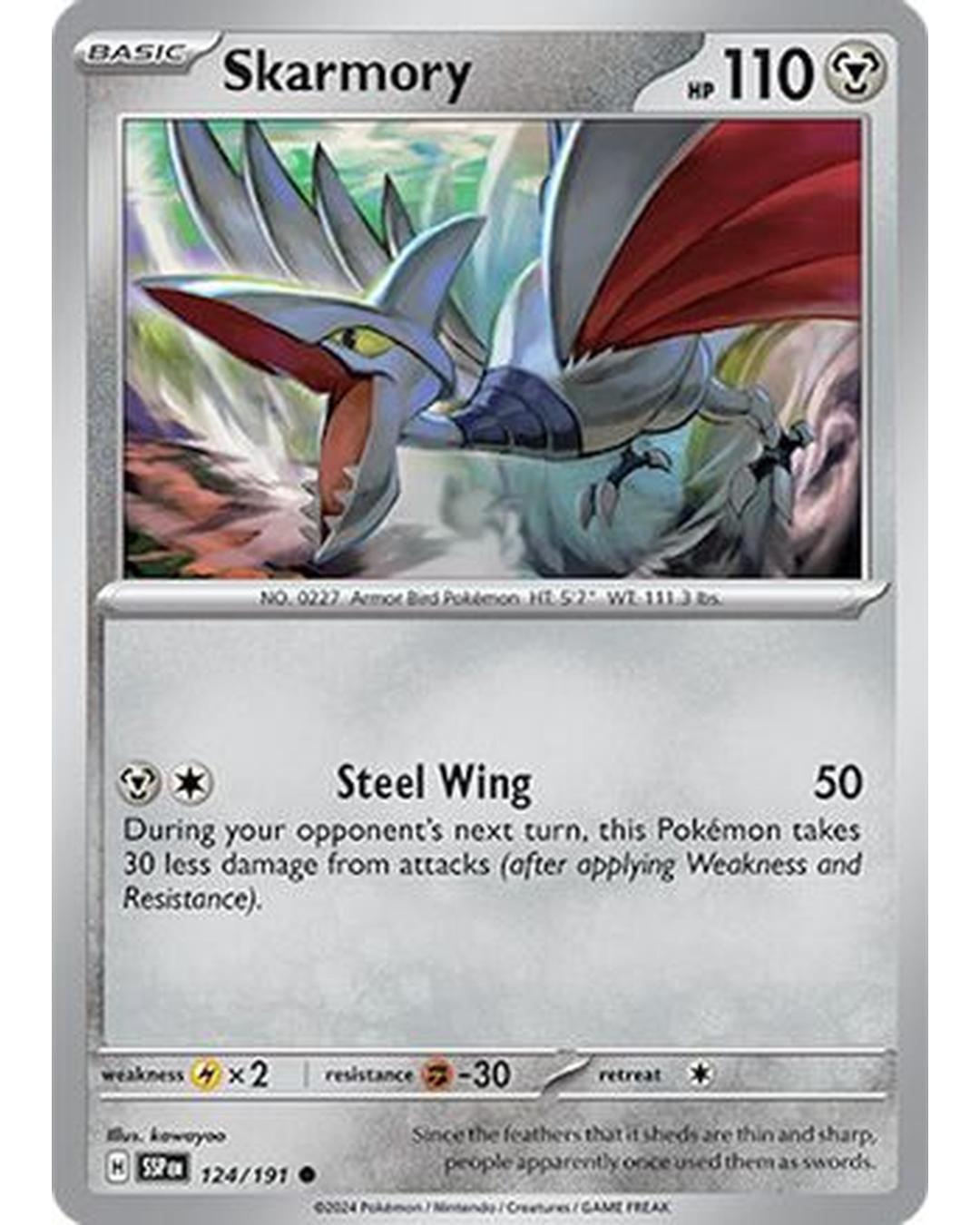 Skarmory 124/191  - Reverse Holofoil SV08 Surging Sparks - Common