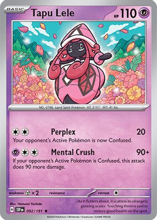 Tapu Lele 092/191  - Reverse Holofoil SV08 Surging Sparks - Rare