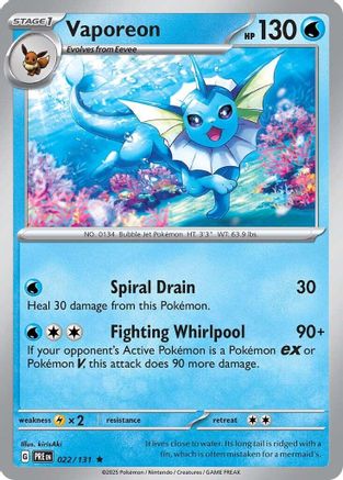 Vaporeon 022/131  - Reverse Holofoil SV Prismatic Evolutions - Rare