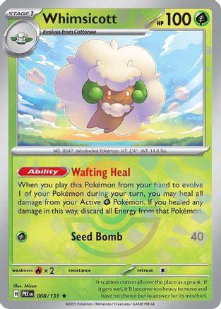 Whimsicott (Poke Ball Pattern) 008/131  - Holofoil SV Prismatic Evolutions - Rare