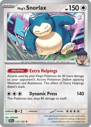 Hop's Snorlax 117/159  - Reverse Holofoil SV09 Journey Together - Rare