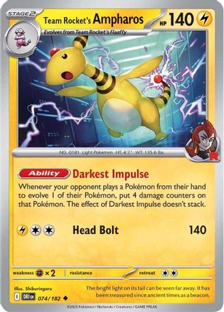 Team Rocket's Ampharos 074/182  - Reverse Holofoil SV10 Destined Rivals - Uncommon