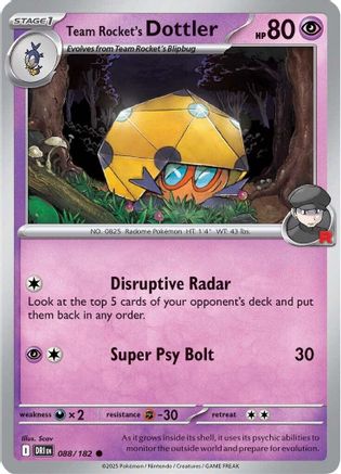 Team Rocket's Dottler 088/182  - Reverse Holofoil SV10 Destined Rivals - Common