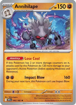 Annihilape 092/182  - Reverse Holofoil SV10 Destined Rivals - Rare