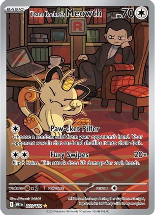 Team Rocket's Meowth 203/182  - Holofoil SV10 Destined Rivals - Illustration Rare