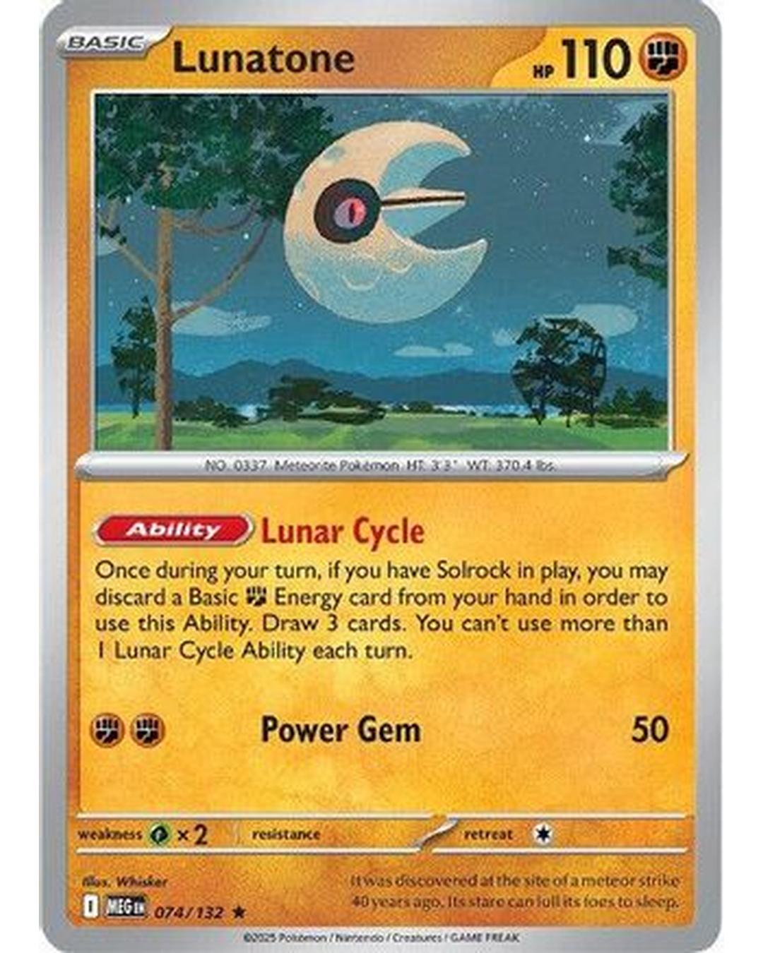 Lunatone 074/132  - Reverse Holofoil ME01 Mega Evolution - Rare