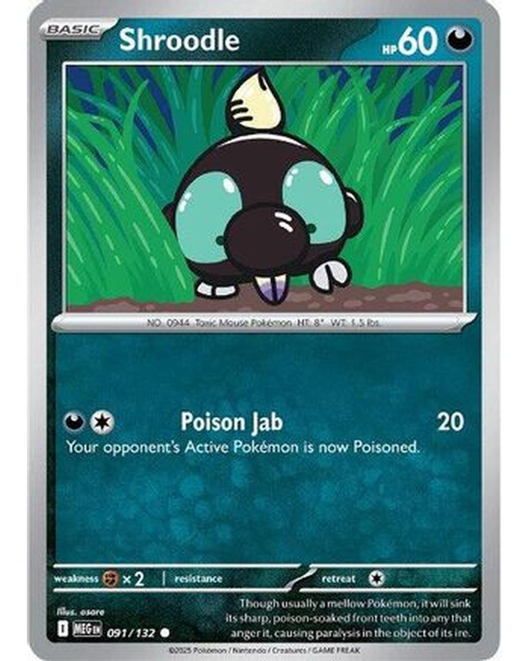 Shroodle 091/132  - Reverse Holofoil ME01 Mega Evolution - Common